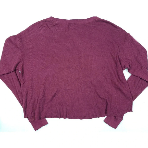 PINK Victoria's Secret Thermal Waffle Weave Top Women's Size Small Wine Cropped - Picture 2 of 3